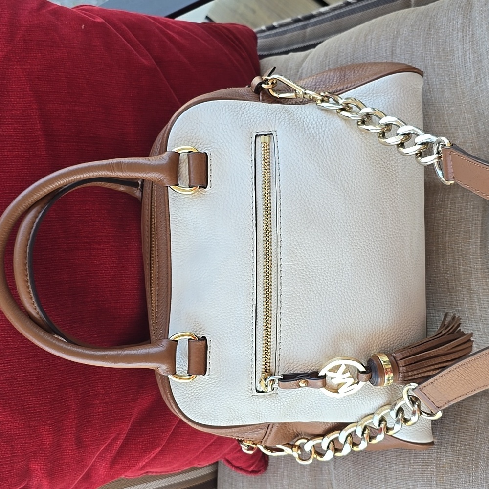 Michael Kors Knox Tassel Cream, Brown, & Gold Hardware & Crossbody Strap 11x9x5 - Picture 13 of 13